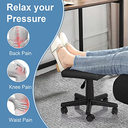 Footrest Stool Under Desk Adjustable Height Footrest Ottoman Ergonomic | Foot Stool with Wheels 360°Rolling for Home Office - color: Black-1