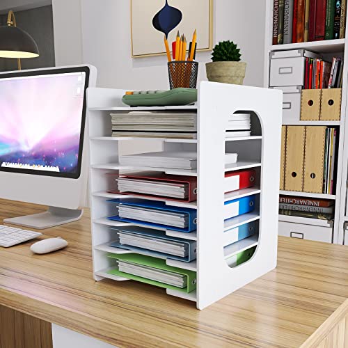 Natwind 7-Tier Office File Organizer For Desk,Paper Sorter,White | Desktop Storage For Office Supplies,Document Storage Rack,Letter Tray For Home,Office,Classroom Document Holder - size: 7-Tier