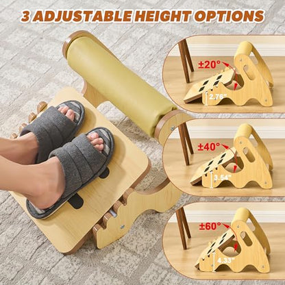 Foot Rest for Under Desk at Work- Adjustable Rocking Foot Stool with 3 Height Positions and Soft Crossbar, Ergonomic Wooden Footrest with Anti-Slip Surface for Home, Office - color: Yellow Maple