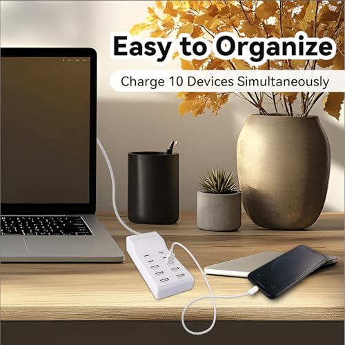 USB Power Strip Charging Station, 10-Port 6A+4C Multi Charger Block