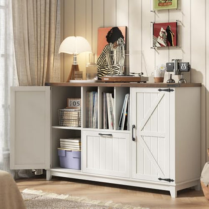 Vabches Lateral File Cabinet, Rustic White Farmhouse Filing Cabinet | File Cabinet with Storage Shelves for Legal/A4/Letter Size Hanging Files, Large Modern Printer Stand for Home Office