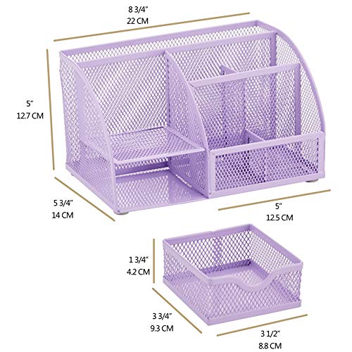 Exerz Metal Mesh Desk Organizer 7 Compartments with Drawer Light Purple - color: Light Purple