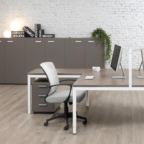 Furmax Office Chair Ergonomic Computer Desk Mesh Chair Mid Back Swivel Lumbar Support with Armrest (2, White) - color: White