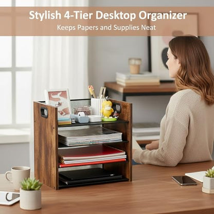 Desk Organizer, 4 Tier Desktop File Organizer and Paper Tray Organizer, Office Desk Accessories for Mail, Documents, Papers, Notebooks and Home Office Storage - size: 4 Tier