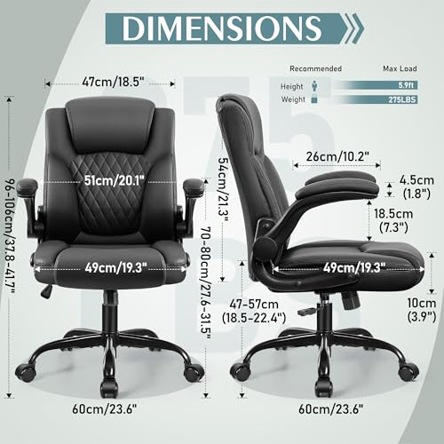 Leather Office Chair, PU Home Computer Desk Chairs with Ergonomic Back Support, 360°Swivel Free, Small Gaming Chair with Wheels and Adjustable Armrests, for Short People Use