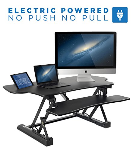 Mount-It! 48.5" Electric Standing Desk Converter for Dual Monitors, Motorized Sit Stand Electric Desk Riser with USB Port & Device Slot, Keyboard Tray, Adjustable Height Ergonomic Workstation, Black