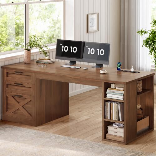 SEDETA 55.1" Farmhouse Executive Office Desk with 3 Drawers for Home Office - color: Brown, size: Executive Office Desk (55")