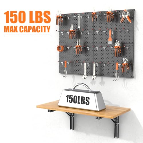 TORACK Heavy Duty Wall Mounted Folding Workbench with Pegboard Kit | Space-Saving Collapsible Wall Table/Desk with Tools Pegboard for Garage, Workshop, Holds up to 150 lbs, Size: 31.5x15.75 in - size: 31.5x15.75in tabletop