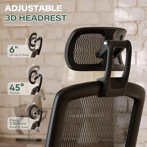 GABRYLLY Ergonomic Office Chair, High Back Home Desk Chair with Footrest,3D Headrest, Flip-Up Arms, 135° Tilt and Wide Cushion, Heavy Duty Mesh Chairs for Task Computer Gaming, Black - color: Obsidian Black