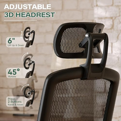 GABRYLLY Ergonomic Office Chair, High Back Home Desk Chair with Footrest,3D Headrest, Flip-Up Arms, 135° Tilt and Wide Cushion, Heavy Duty Mesh Chairs for Task Computer Gaming, Black - color: Obsidian Black