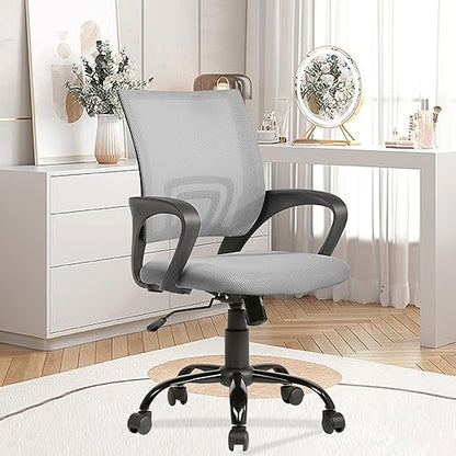 PayLessHere Office Computer Chair Ergonomic Cheap Desk Chair Adjustable Comfortable Mid Back Task Rolling Swivel with Lumbar Support for Home Office, Grey - color: Grey, style: pack of 2