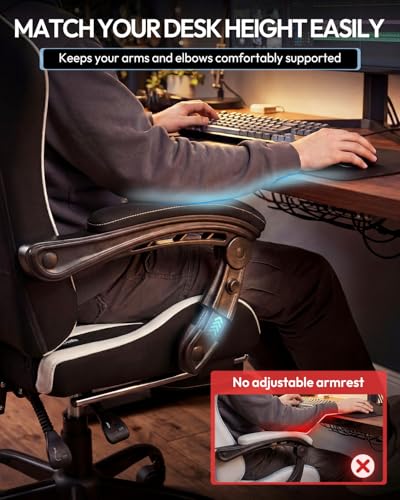 Dowinx Ergonomic Gaming Chair with Footrest & Massage Lumbar, 2D-Linkage Armrests for Computer Chair 330lbs with Headrest Pillow for Office, Home, Streaming and Long Gaming Sessions, Fabric White - color: Black White
