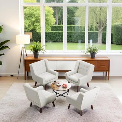 HUIMO Living Room Chairs Set of 2,Upholstered Button Linen Accent Chair | Mid Century Fabric Modern Armchair,Comfy Arm Club Sofa Chairs for Living Room Reading Bedroom,Waiting Room Beige 2PCS - color: Beige