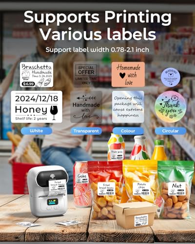 Phomemo M110 Label Maker with 3 Tapes, Portable Thermal Printer, White - color: White