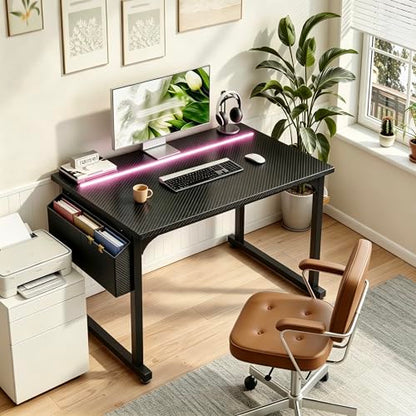 DurayLoly 32" Gaming Desk with Waterproof LED Lights for Bedroom,Black - color: Black, size: 32 IN