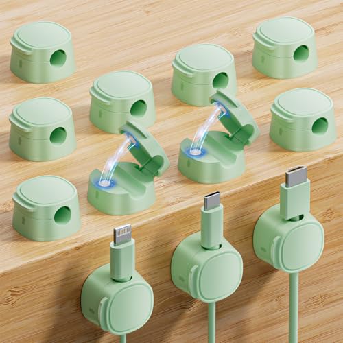 12 Pack Magnetic Cable Clips – [One-Snap Lock] Phone Cord Holder for Desk, Adhesive Magnetic Cord Organiser for Nightstand, Wall, Car – Under Desk Cable Management for Office, Home - color: green