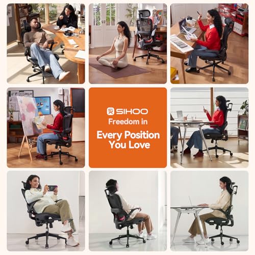SIHOO B100 Mesh Office Chair, Comfy Ergonomic Office Chair | Mesh Office Chair with Adaptive Lumbar Support, Desk Chair with Wide Headrest, 300 LBS Black - color: Deep Black, size: Pack of 1