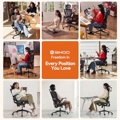 SIHOO B100 Mesh Office Chair, Comfy Ergonomic Office Chair | Mesh Office Chair with Adaptive Lumbar Support, Desk Chair with Wide Headrest, 300 LBS Black - color: Deep Black, size: Pack of 1