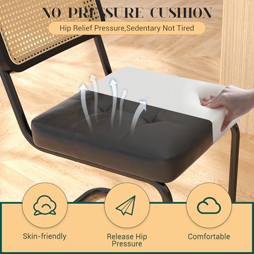 KCC Modern Dining Chairs Set of 4, Faux Leather Rattan Chair,Black | Mid Century Kitchen Side Chairs with Metal Legs and Upholstered Seat for Dining Room,Living Room,Bedroom - color: Black, size: Set of 4