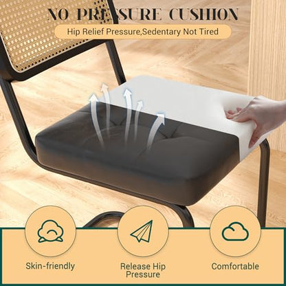 KCC Modern Dining Chairs Set of 2, Faux Leather Rattan Chair,Black | Mid Century Kitchen Side Chairs with Metal Legs and Upholstered Seat for Dining Room,Living Room,Bedroom - color: Black, size: Set of 2