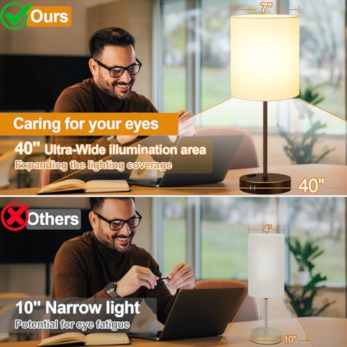 Lynnoland 2 Pack Touch Control Table Lamps with 2 USB & AC Outlet, 3-Way Dimmable Bedside Nightstand Lamps for Bedroom Living Room Nursery, 800 Lumens 3000K Warmlight Bulbs Included - color: White & Oil-Rubbed Bronze