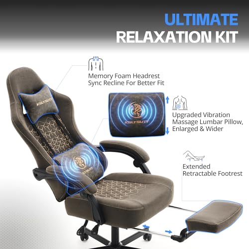 Desk Computer Gaming Chair - Ergonomic Game Office Chair with Extended Footrest and Massage Lumbar Support, Home Gamer Video Game Chairs with Spring Cushion for Adults (Pro Grey Leather) - color: Pro Grey Leather