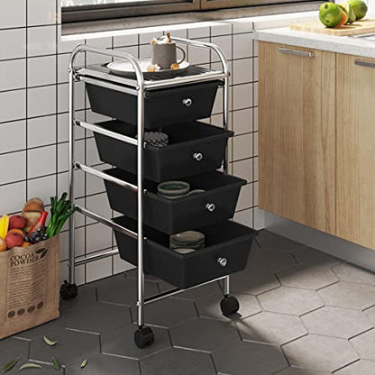Yaheetech 4-Drawer Rolling Storage Cart with Wheels, Slim Organizer, Black - color: Black, style: 4 Drawers