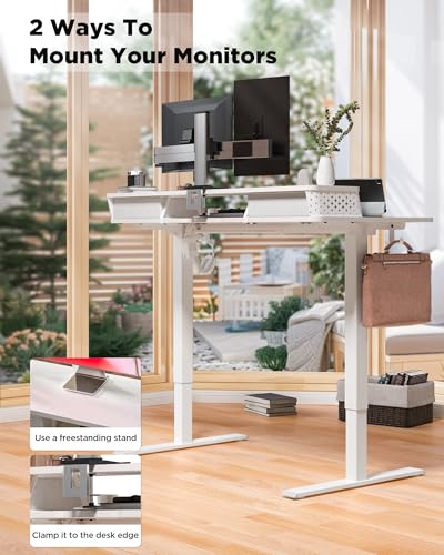 FiCiHi 35x20 Inch Electric Standing Desk, 2 Drawers, Adjustable Height Desk - color: White, size: 35"x20" (Standard)