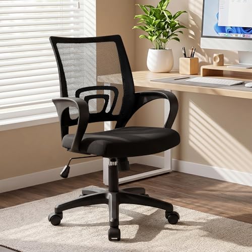 NEO CHAIR Office Computer Chair Ergonomic Mid-Back Mesh Desk Chair, Black | Breathable Mesh Back with Lumbar Support, Height Adjustment, Smooth Rolling Casters for Home Office, Study or Gaming Setup - color: All Black