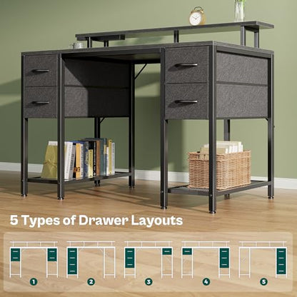 Huuger 47 inch Computer Desk with Power Outlets & 4 Drawers - color: Grey, size: 47 Inch
