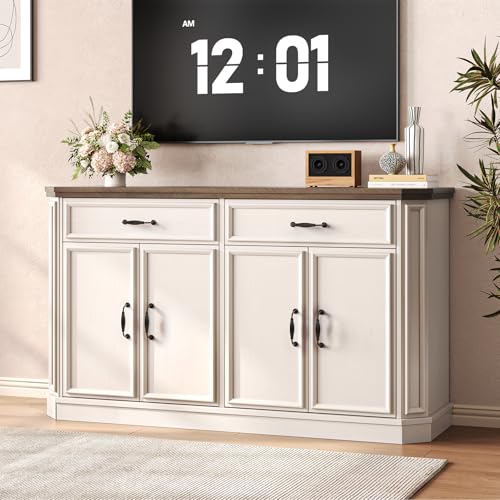 ONBRILL 55" Buffet Cabinet with 2 Storage Drawers, Wood Sideboard Off-White