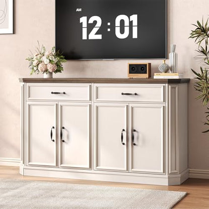 ONBRILL 55" Buffet Cabinet with 2 Storage Drawers, Wood Sideboard Off-White