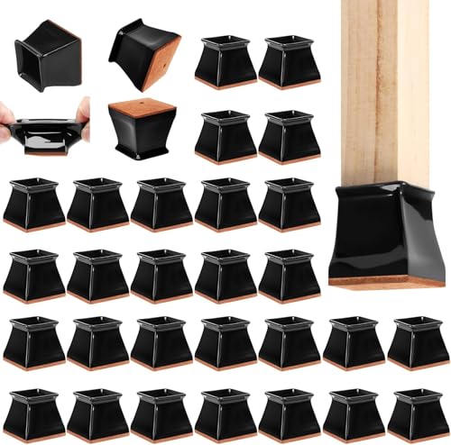 CHUNZEXI 32 Pack Square Chair Leg Floor Protectors for Hardwood Floors, Silicone Felt Covers Pads Caps, Protect Wood Furniture Feet Floors Noise Reduce and Scratch (Square Large) - color: Black-32pack, size: Square L