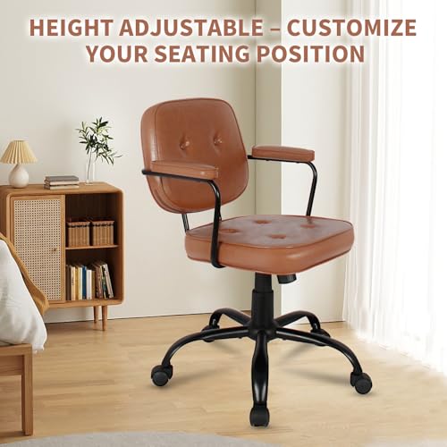 Compact Desk Chair with Arms & Wheels 360° Swivel Adjustable Vanity Chair Small Rolling Task Chair for Home Office, Bedroom, Study, Dressing Table - color: Khaki-1
