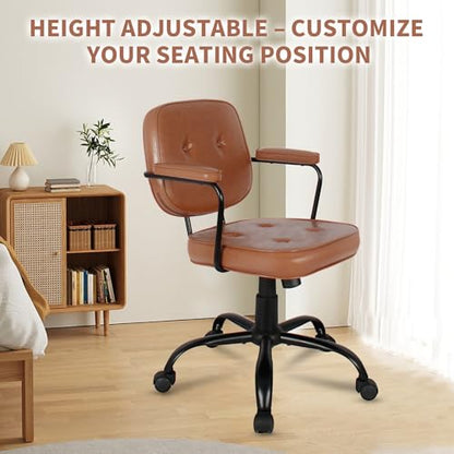 Compact Desk Chair with Arms & Wheels 360° Swivel Adjustable Vanity Chair Small Rolling Task Chair for Home Office, Bedroom, Study, Dressing Table - color: Khaki-1