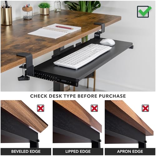 Mount-It! Keyboard Tray Under Desk, 30" (36" Including Clamps) Extra-Wide Pull Out Drawer, No-Drill C-Clamp Mount, Fits Desks 0"–1.77" Thick, Holds 11 lbs, Black - size: 30" x 11"