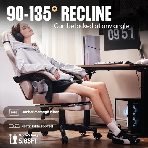 Dowinx Gaming Chair with Footrest, Ergonomic Desk Chair, Beige - color: Beige