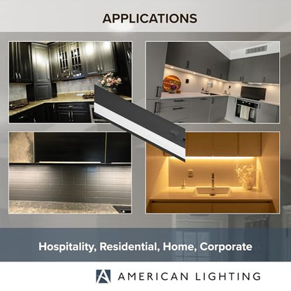 American Lighting LED Courant Plus Undercabinet Light 24 Inch 5CCT 90+ CRI 1200 Lumens with USB-A USB-C and 20A Receptacles Black Finish Title 24 Compliant