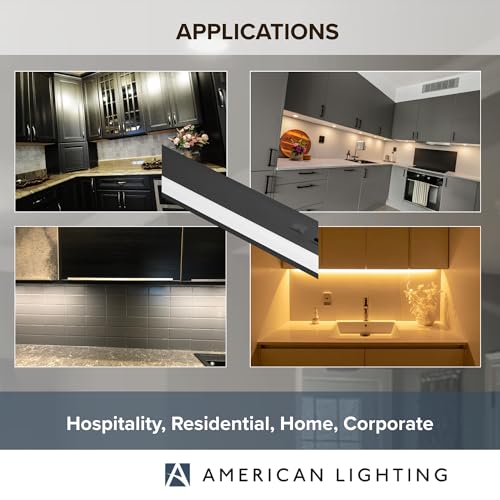 American Lighting LED Courant Plus Undercabinet Light 24 Inch 5CCT 90+ CRI 1200 Lumens with USB-A USB-C and 20A Receptacles Black Finish Title 24 Compliant