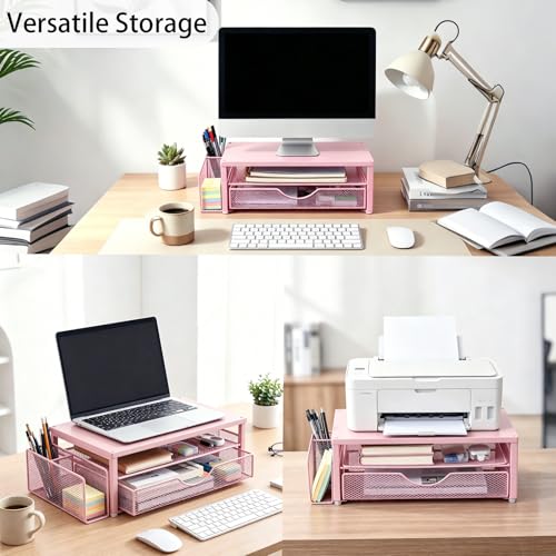 Spacrea Desk Organizers and Accessories, Printer Stand with Storage, Pink - color: Pink Metal