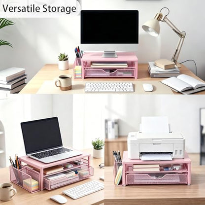 Spacrea Desk Organizers and Accessories, Printer Stand with Storage, Pink - color: Pink Metal