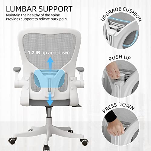 Monhey Ergonomic Office Chair, 90°-125° Tilt Back Home Desk Chair with 360° Swivel & Mute Wheels, High Back Mesh Computer Chair for Adults with Lumbar Support, 330 LBS Capacity (01White+Gray) - color: 01white+gray
