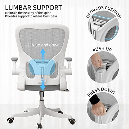 Monhey Ergonomic Office Chair, 90°-125° Tilt Back Home Desk Chair with 360° Swivel & Mute Wheels, High Back Mesh Computer Chair for Adults with Lumbar Support, 330 LBS Capacity (01White+Gray) - color: 01white+gray