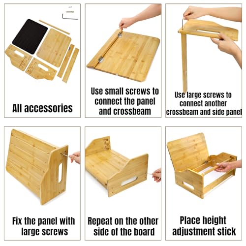 Hiceeden Bamboo Foot Rest Under Desk, Ergonomic Footrest with 4 Adjustable Heights, Non-Slip Foot Stool with Massage Surface for Office & Home Work, Improves Posture & Leg Circulation