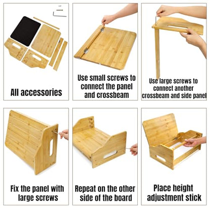 Hiceeden Bamboo Foot Rest Under Desk, Ergonomic Footrest with 4 Adjustable Heights, Non-Slip Foot Stool with Massage Surface for Office & Home Work, Improves Posture & Leg Circulation