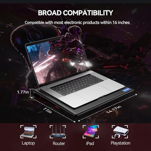 TECKNET Laptop Cooling Pad - 12"-15.6" Laptop Cooler with Quiet Cooling Fan | USB-A & USB-C Powered Cooling Stand with Adjustable Wind Speeds for Gaming, Work & Everyday Computing, Red LED - color: Red