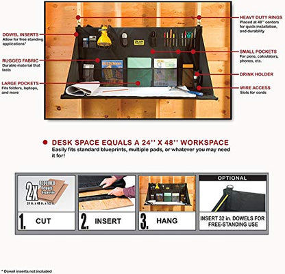 PRO WS3800 Portable Standing Desk, Workbench, Station, Storage for Jobsite, Garage, Office, Shop, Hanging Work Surface, Black - style: Contractor'S Table 20 + Pockets