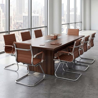 Conference Room Chairs Set of 6, Waiting Room Chairs with Arms, Faux Leather Reception Chairs No Wheels, Office Guest Chairs with Mid Back Support and Chrome Sled Base, Cafe - color: Cafe, size: 6PCS