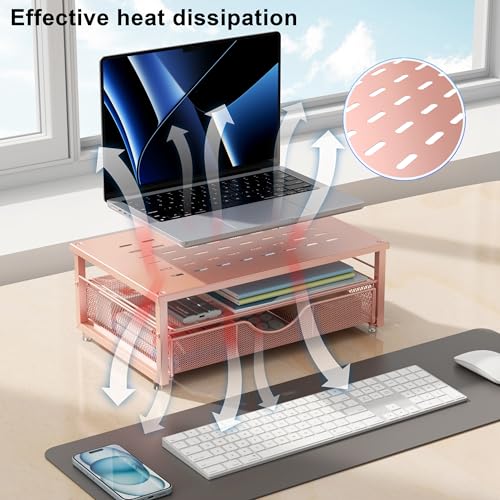 Computer Monitor Stand Riser with Drawer - color: Rose Gold
