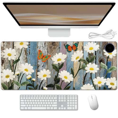 Heated Desk Pad 31.5" x 13" 3 Large Heated Mouse Pad with Heat Levels (40°C/45°C/50°C) & 3H Auto Shut-Off Desk Mat Fast Heating PU Leather Warmer Mousepad for Home Office - Floral Flower Butterflies - color: Floral Flower Butterflies, size: 31.5 x 13 inch